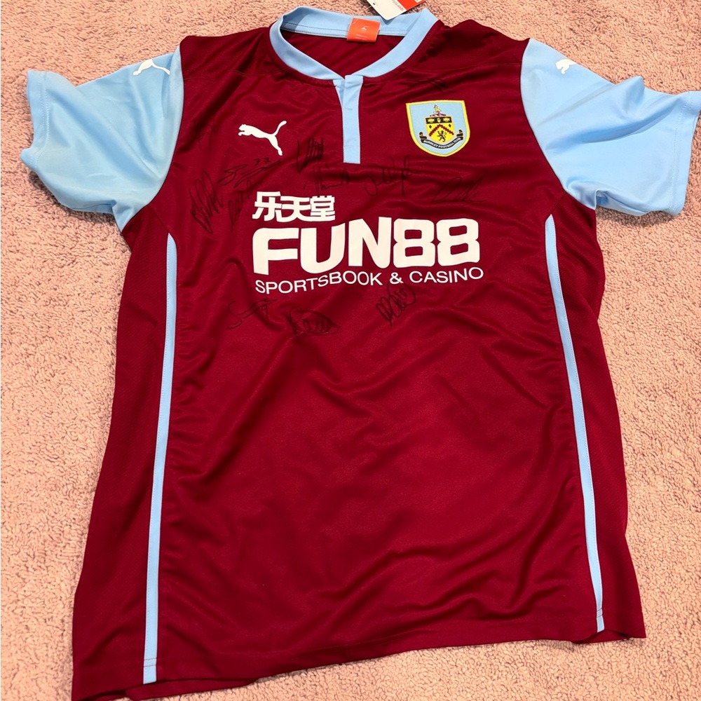 Puma Burnley 2014/15 Autographed Maroon and Light Blue Soccer Jersey